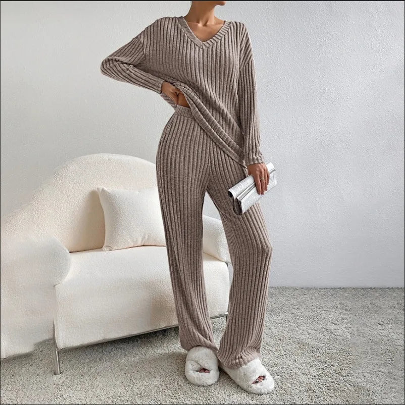 Colette | Striped V-Neck Long Sleeve Top and Trouser Set