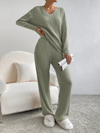 Colette | Striped V-Neck Long Sleeve Top and Trouser Set