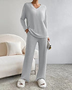 Colette | Striped V-Neck Long Sleeve Top and Trouser Set