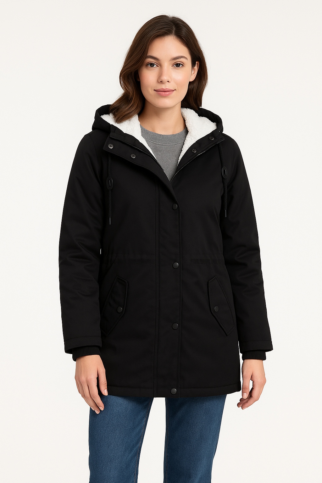 Hooded Sherpa-Lined Mid-Length Parka
