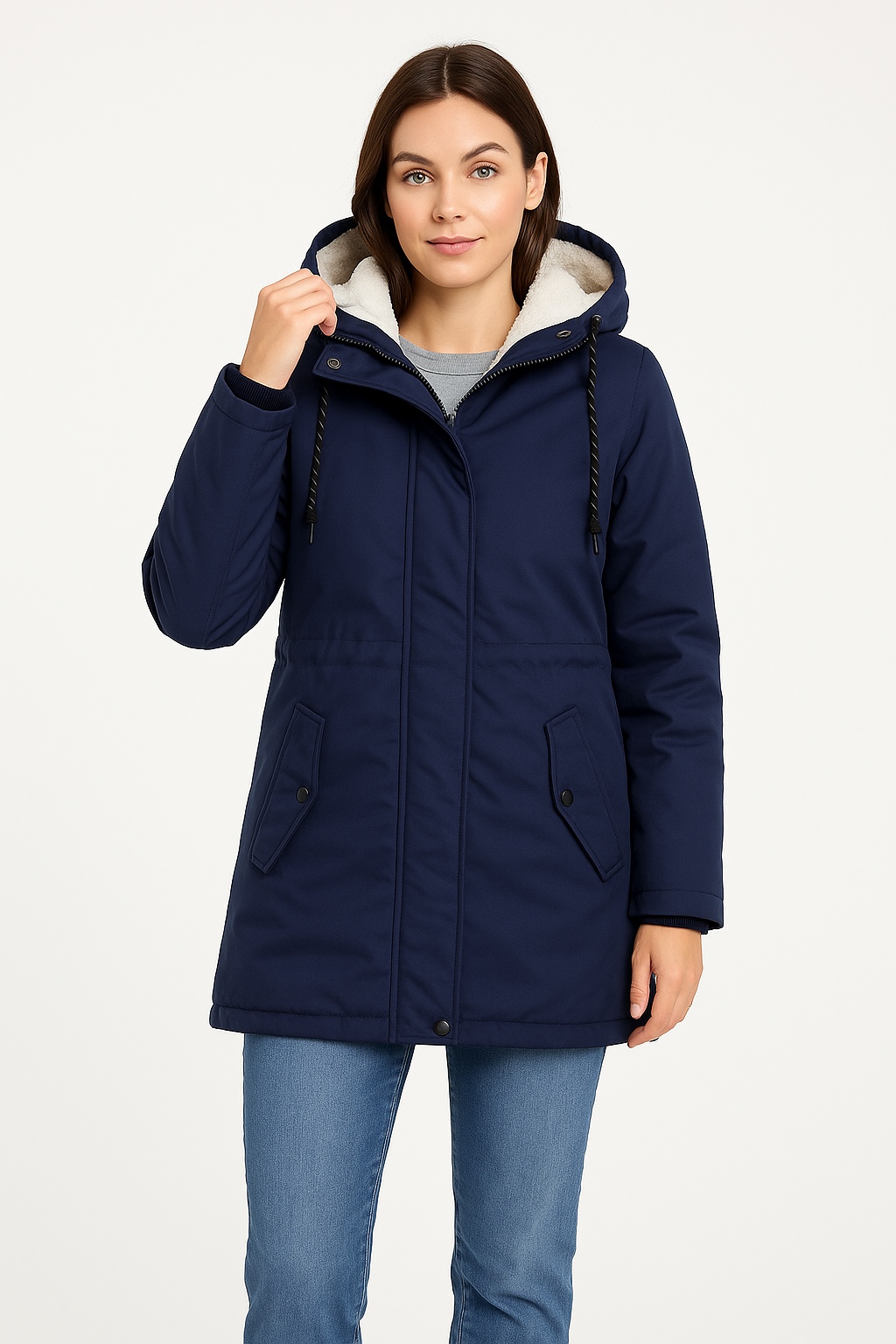 Hooded Sherpa-Lined Mid-Length Parka