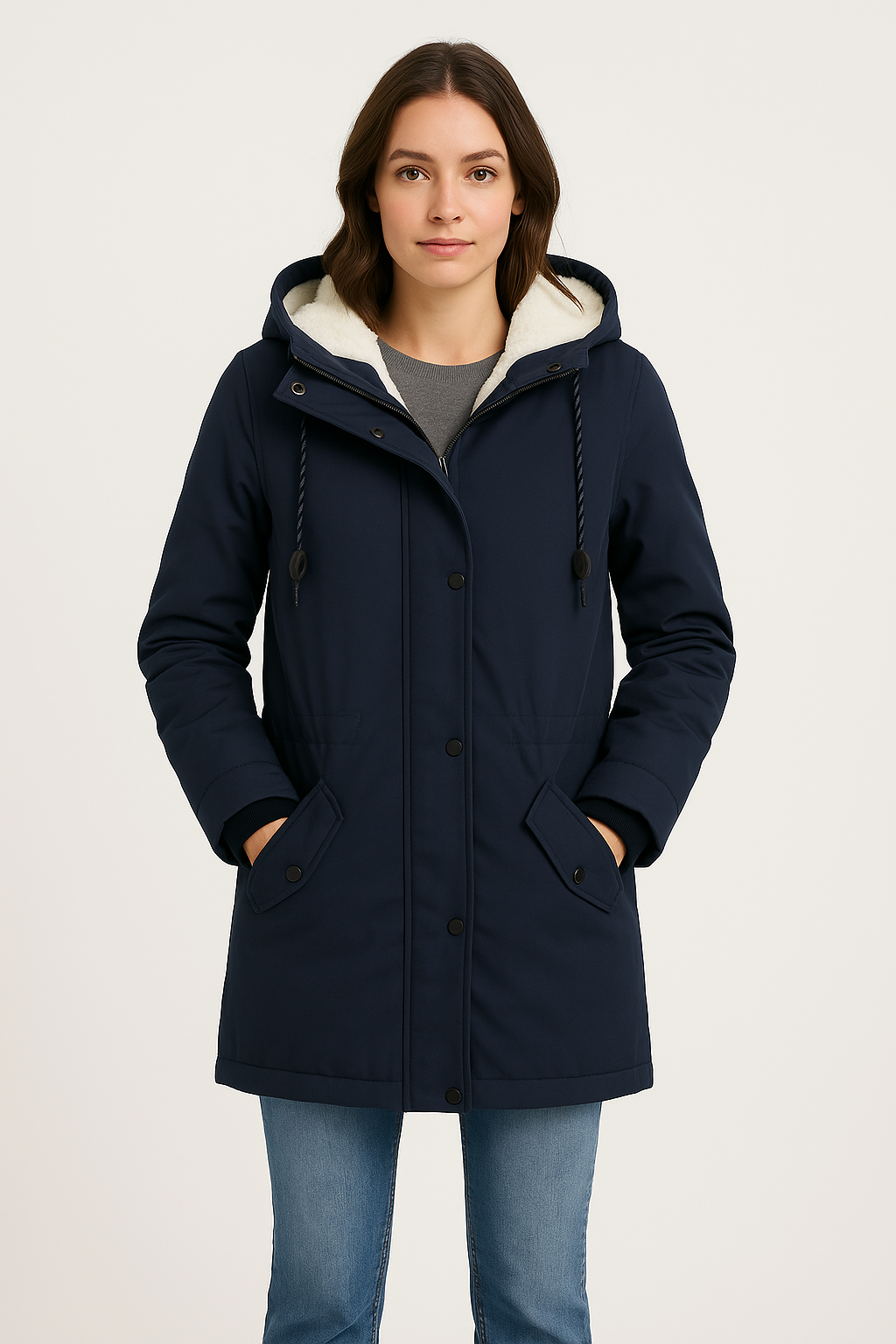 Hooded Sherpa-Lined Mid-Length Parka