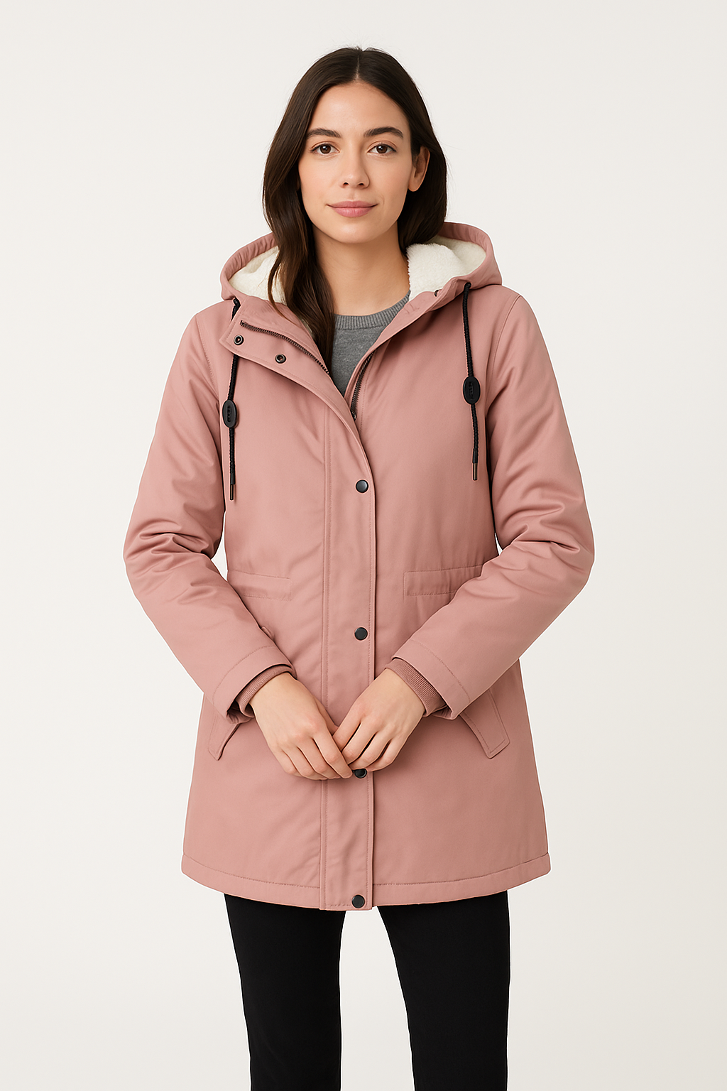 Hooded Sherpa-Lined Mid-Length Parka