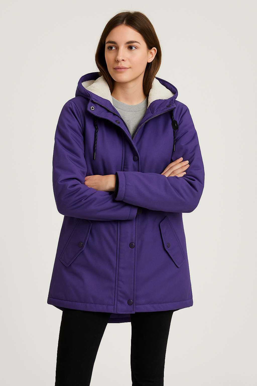 Hooded Sherpa-Lined Mid-Length Parka