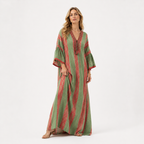 V-Neck Striped Trumpet Sleeve Maxi Kaftan