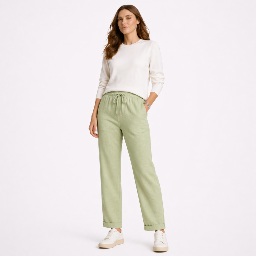 High Waist Cotton Linen Pencil Trousers