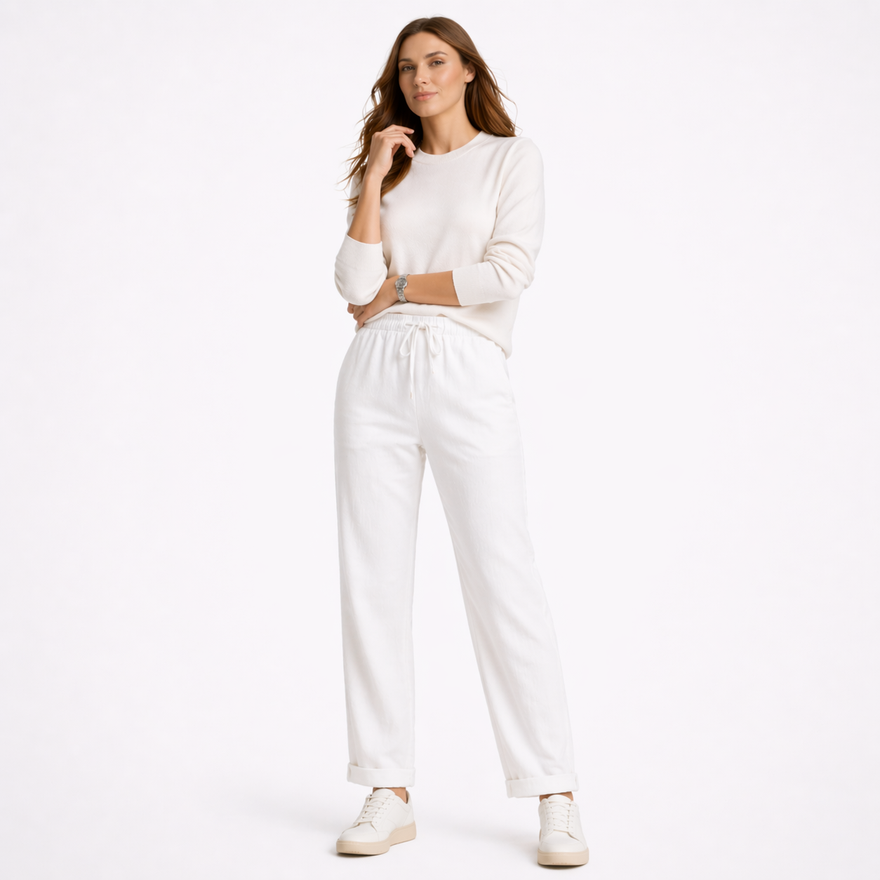 High Waist Cotton Linen Pencil Trousers