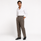 Herringbone Wool Blend Pleated Trousers