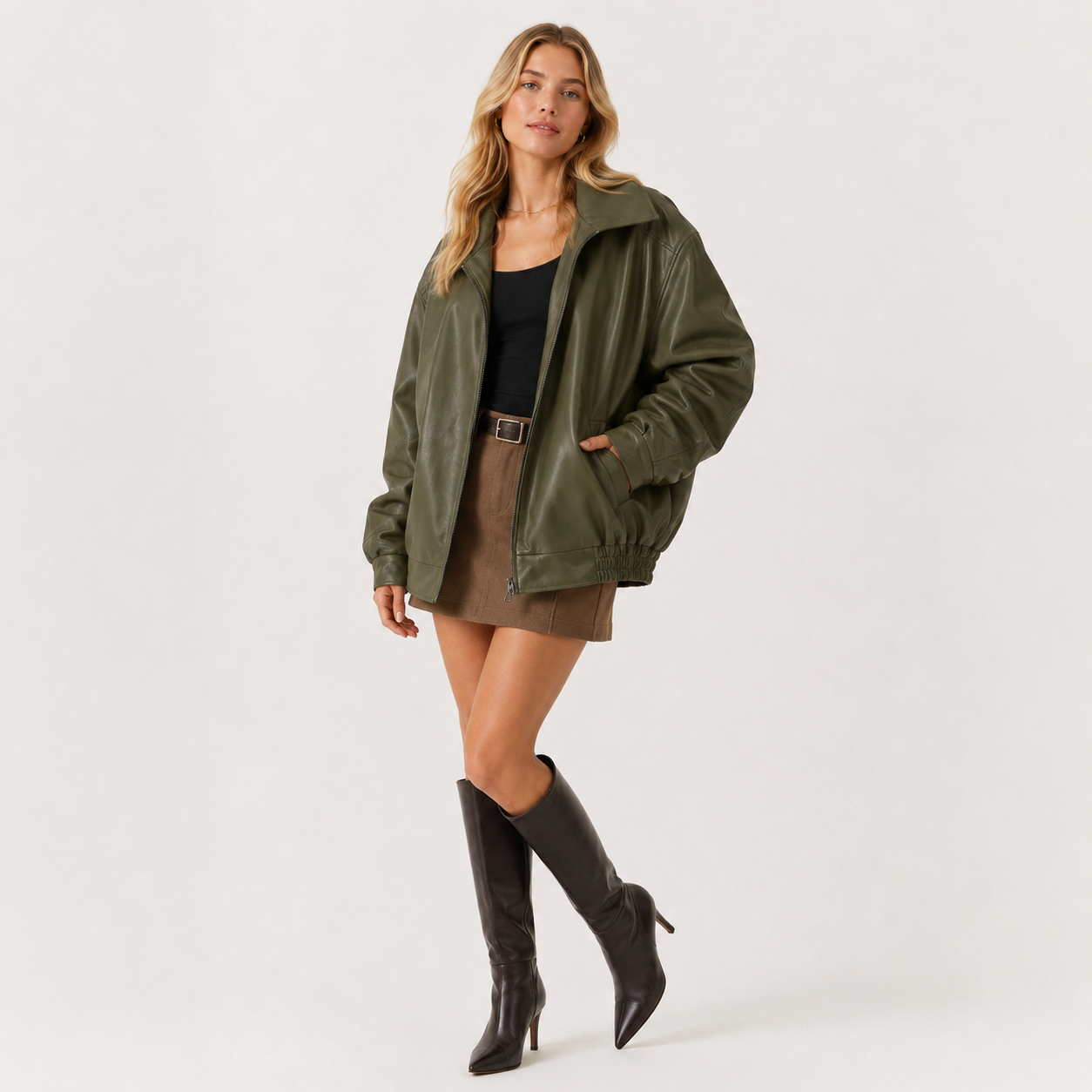 Oversized Lapel Biker PU Leather Jacket