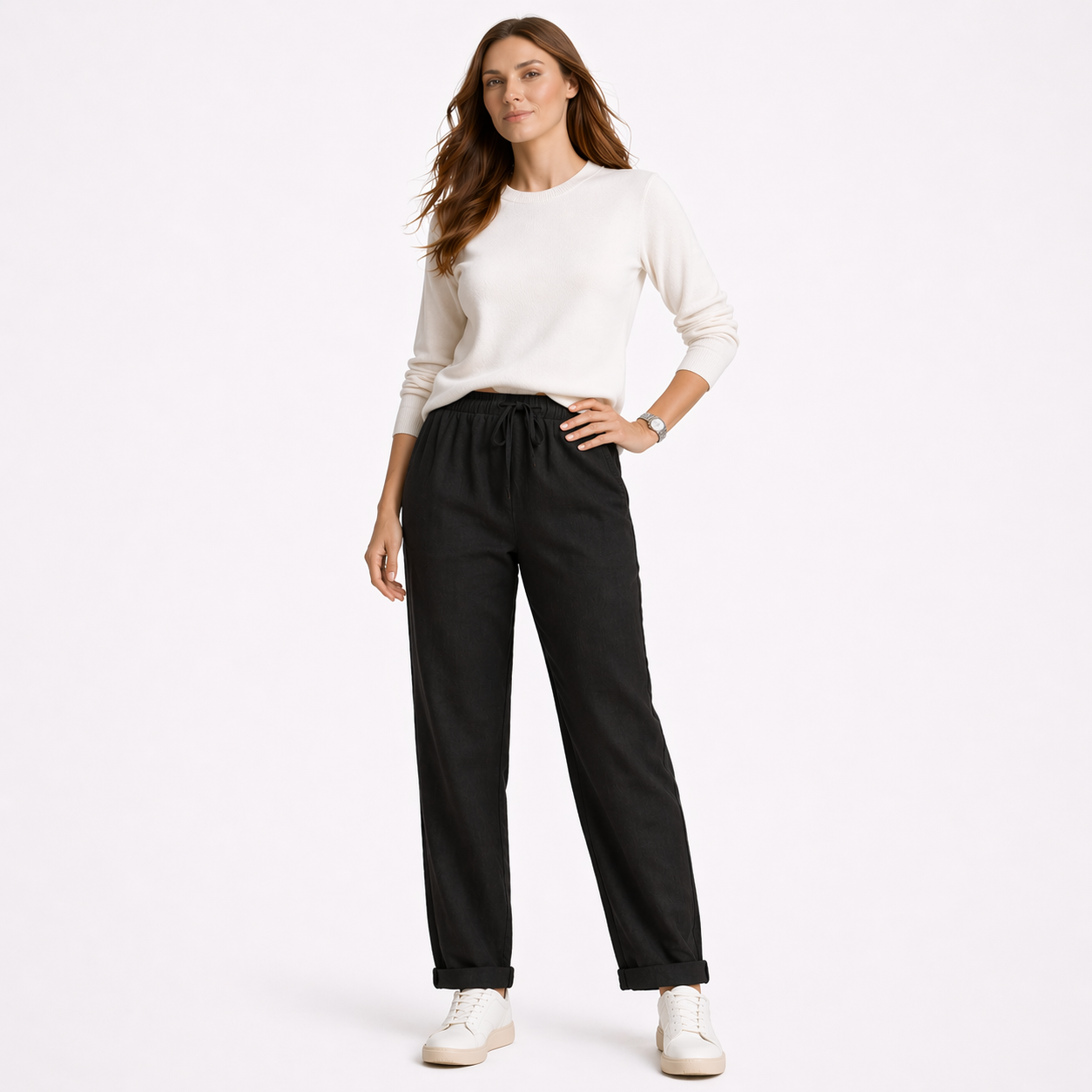 High Waist Cotton Linen Pencil Trousers
