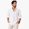 Linen Cotton High Collar Long Sleeve Shirt