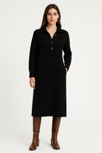 Button-Front Knitted Midi Dress