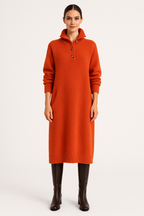 Button-Front Knitted Midi Dress