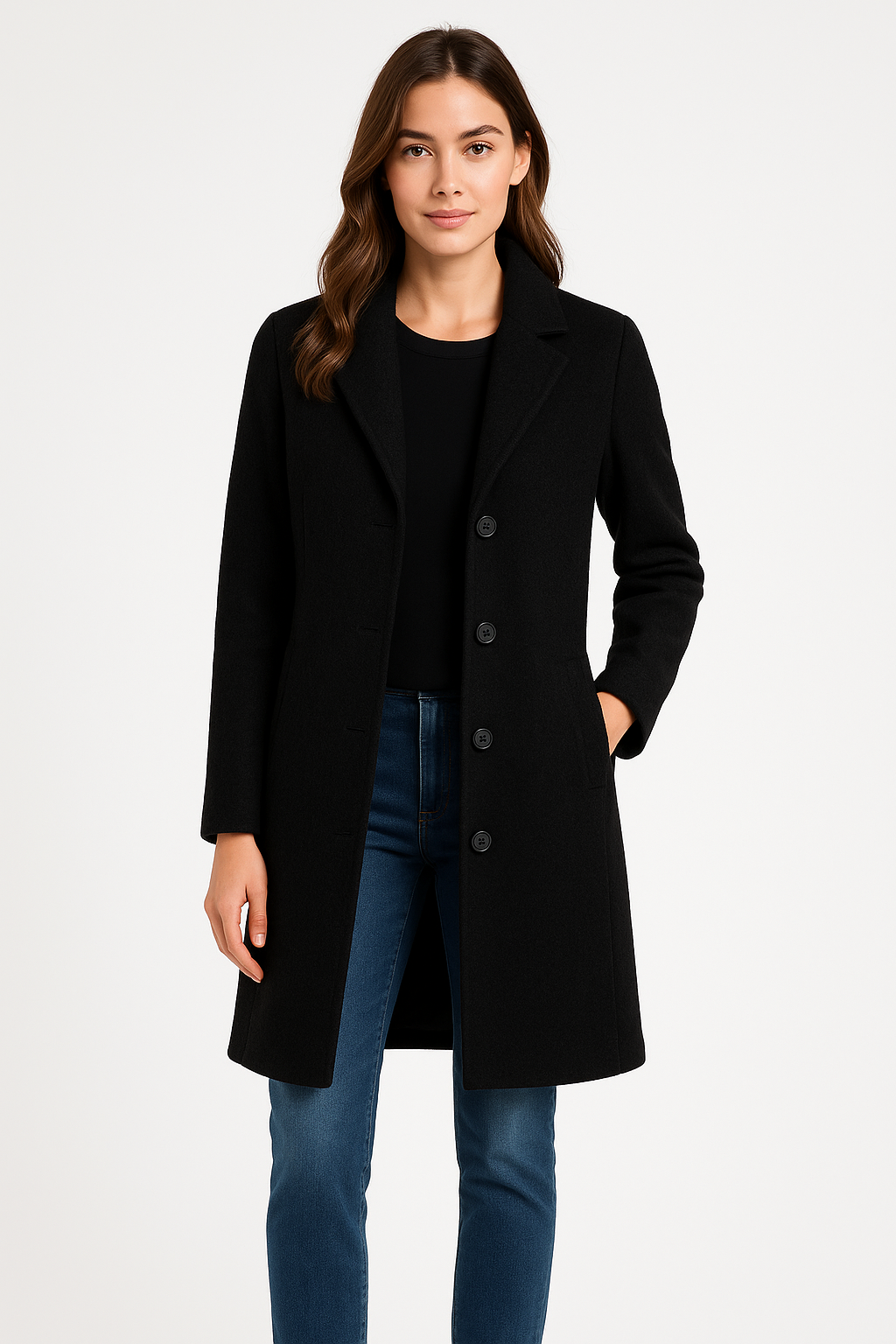 Notch Lapel Wool Blend Mid-Length Winter Coat