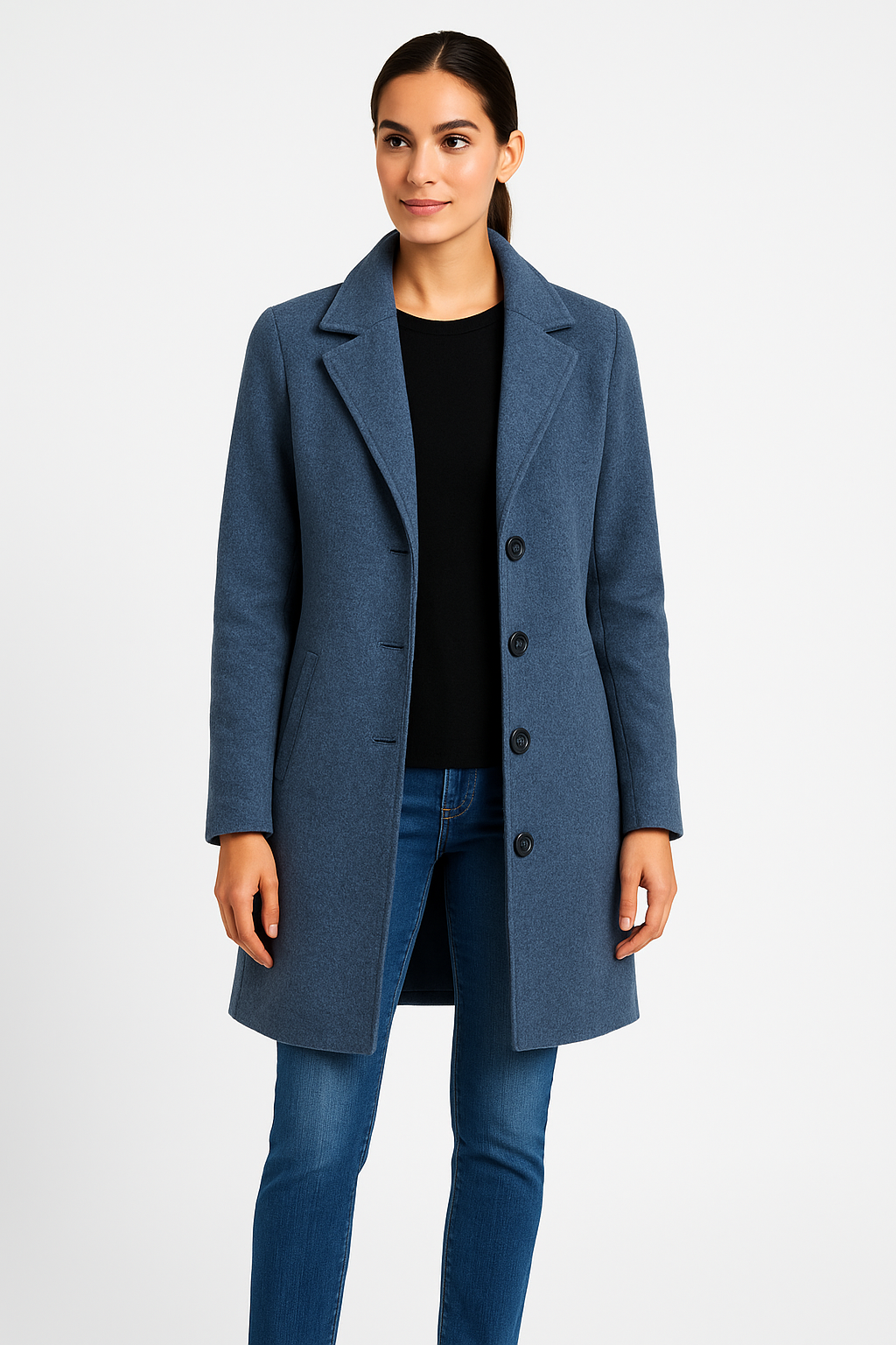 Notch Lapel Wool Blend Mid-Length Winter Coat