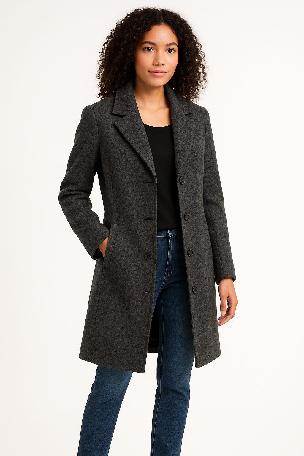 Notch Lapel Wool Blend Mid-Length Winter Coat
